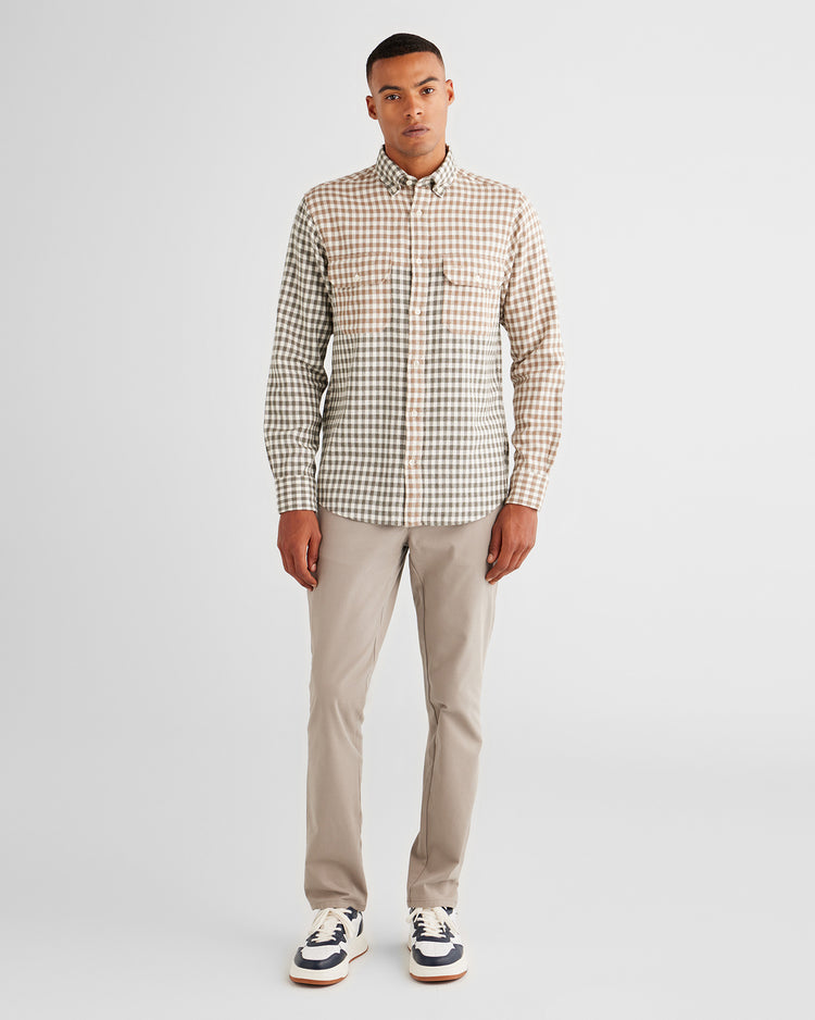 Bawełniana koszula męska w kratkę z długim rękawem regular fit