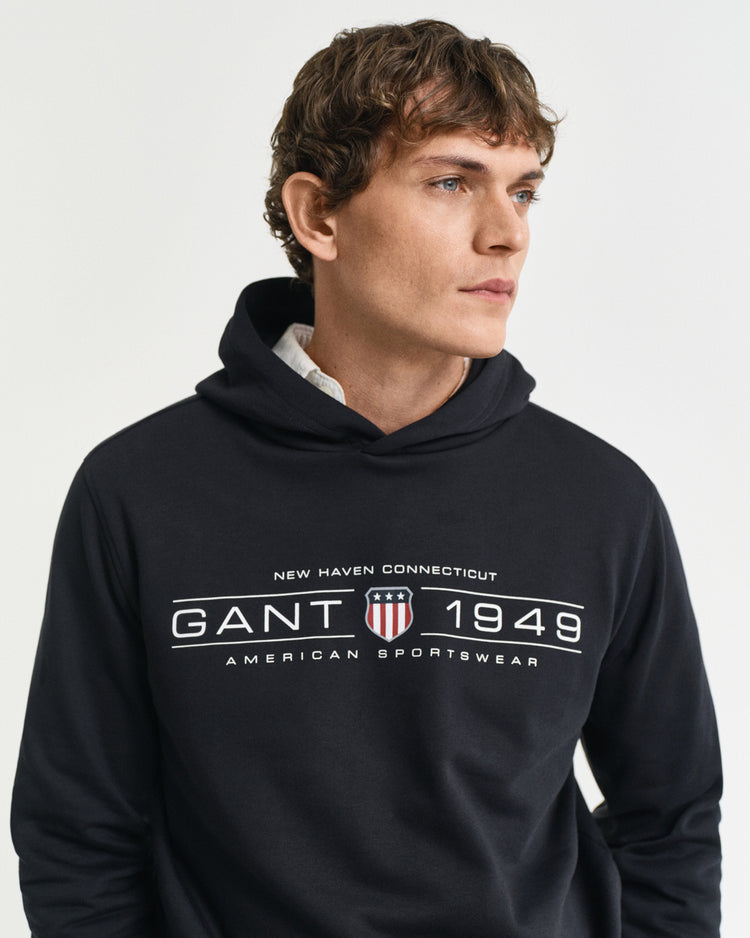 Bluza męska z kapturem z nadrukiem regular fit czarna