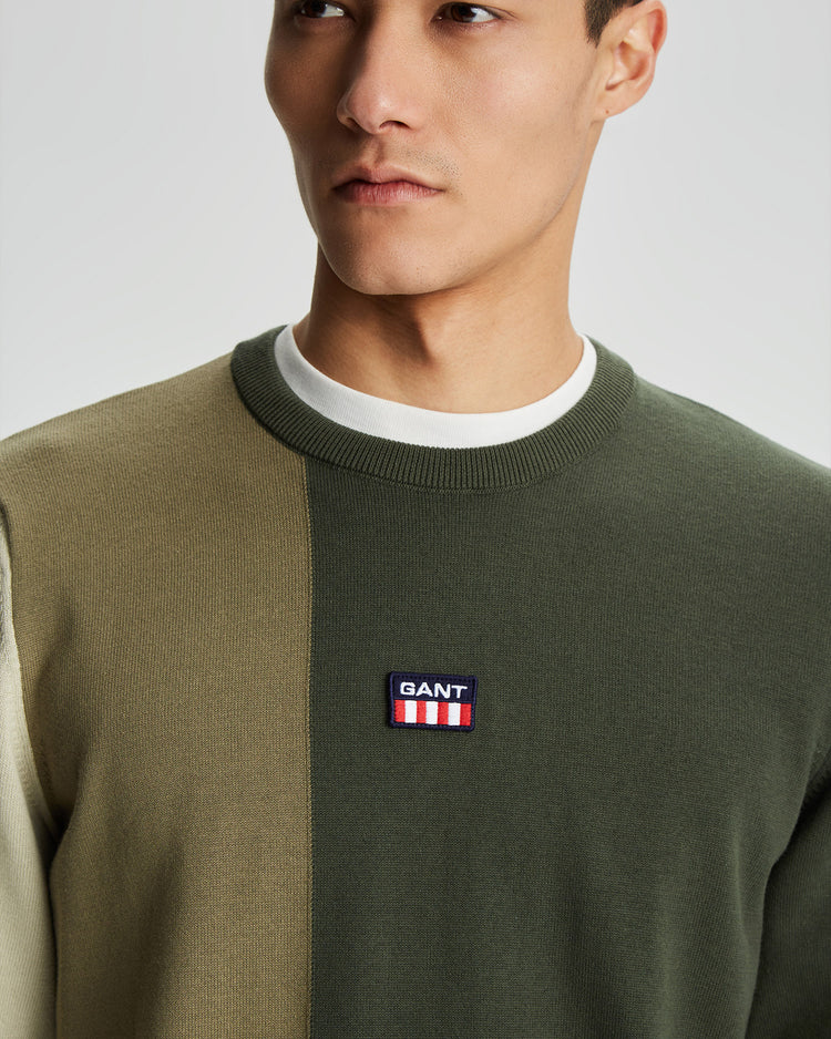 Bawełniany sweter męski z nadrukiem regular fit zielony