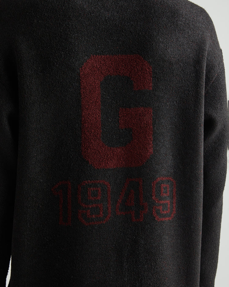 Sweter męski z nadrukiem okrągły kołnierzyk relaxed fit czarny