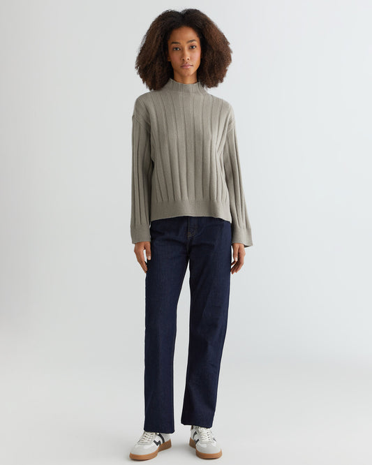 Sweter damski ze stójką z długim rękawem relaxed fit szary