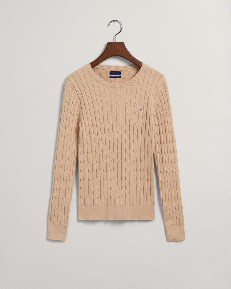 Sweter z elastycznej bawełny o splocie warkoczowym z okrągłym dekoltem