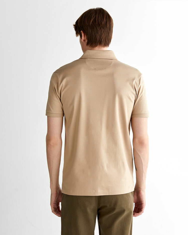 Koszulka polo męska z krótkim rękawem slim fit beżowa