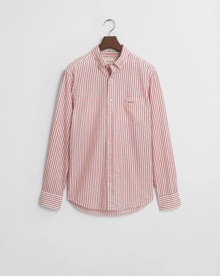 Koszula męska w paski z długim rękawem regular fit czerwona