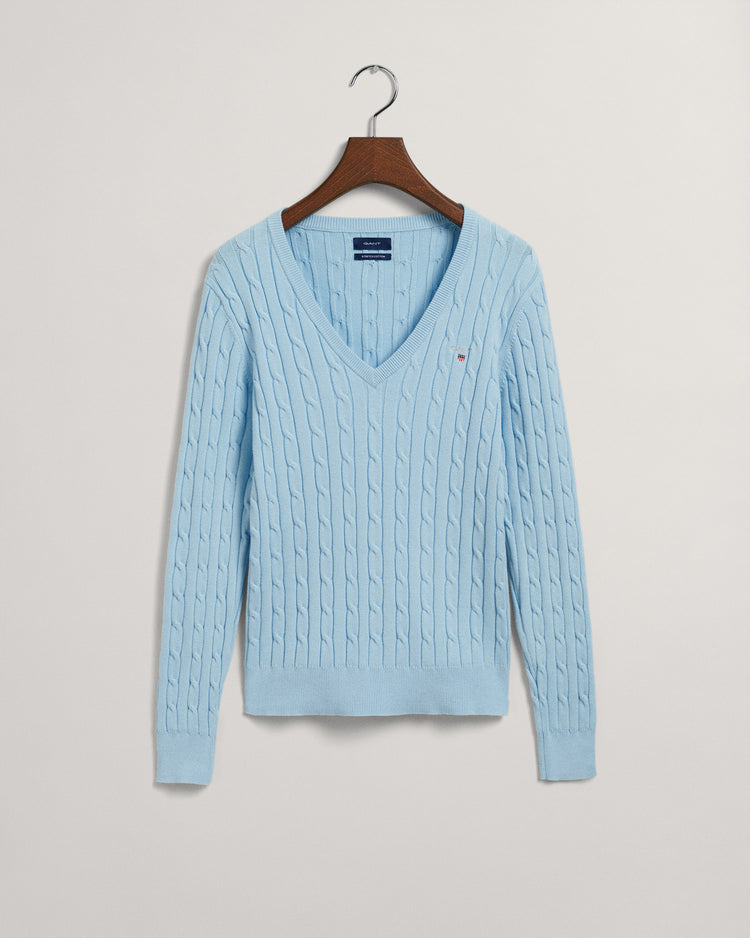 Sweter z elastycznej bawełny o splocie warkoczowym z dekoltem w kształcie litery V