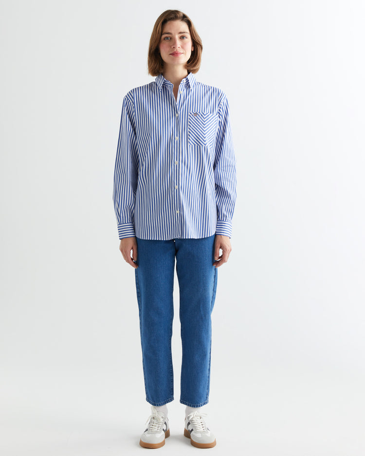 Koszula damska w paski z długim rękawem regular fit niebieska