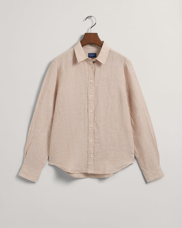 Koszula damska z długim rękawem regular fit beżowa