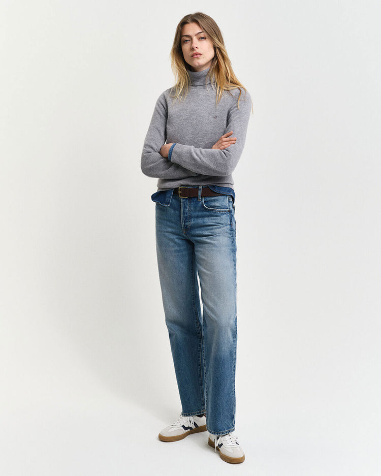 Bardzo cienki sweter z golfem z owczej wełny