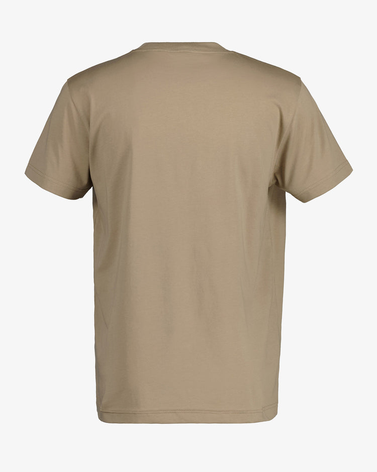Bawełniany t-shirt męski okrągły kołnierzyk regular fit beżowy