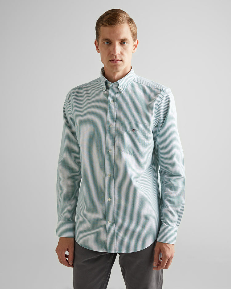 Bawełniana koszula męska w paski z długim rękawem regular fit