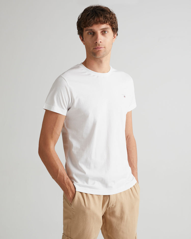 Męski biały T-shirt o regularnym kroju z okrągłym dekoltem