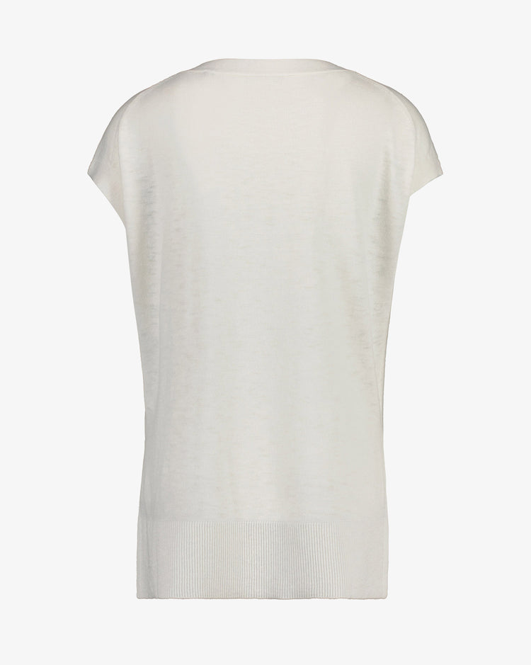 Sweter damski z długim rękawem z dekoltem V biały