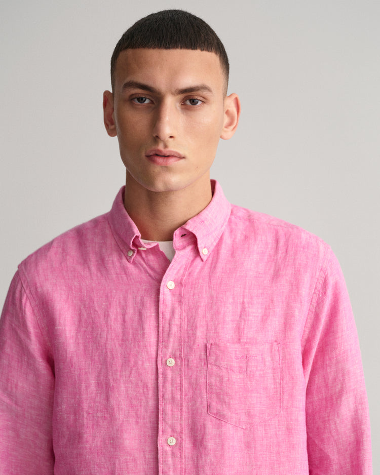 Lniana koszula regular fit różowa