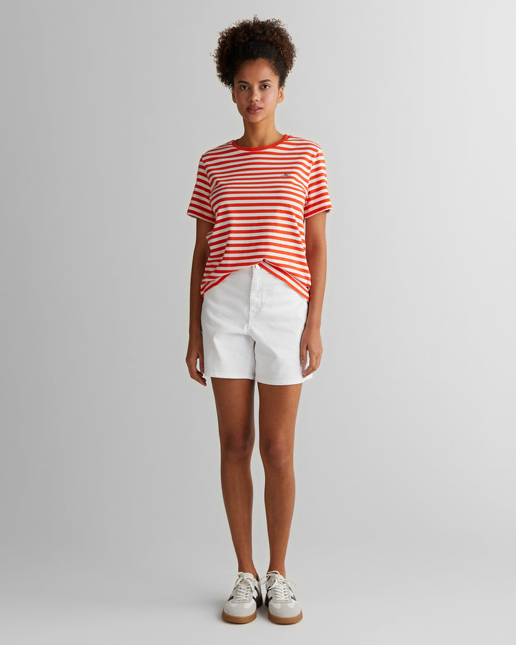 Koszulka damska w paski regular fit pomarańczowa