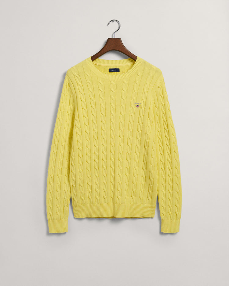 Bawełniany sweter męski z okrągłym kołnierzykiem regular fit żółty