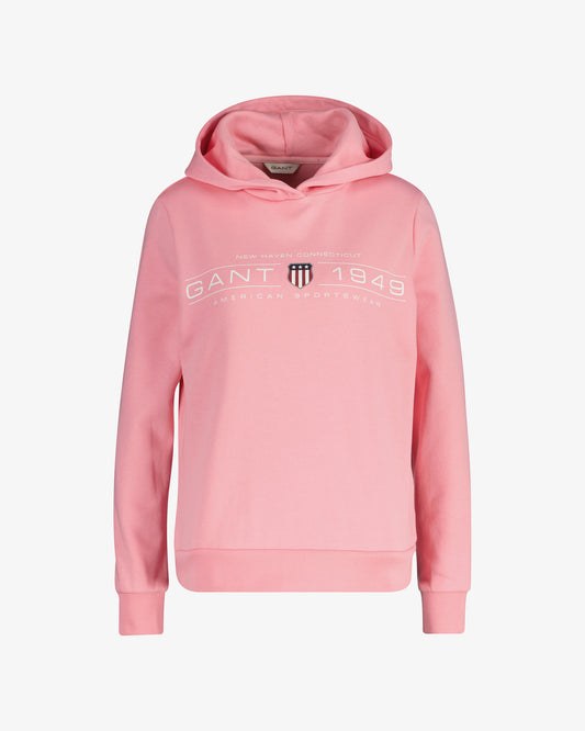 Bluza damska z nadrukiem z kapturem regular fit różowa