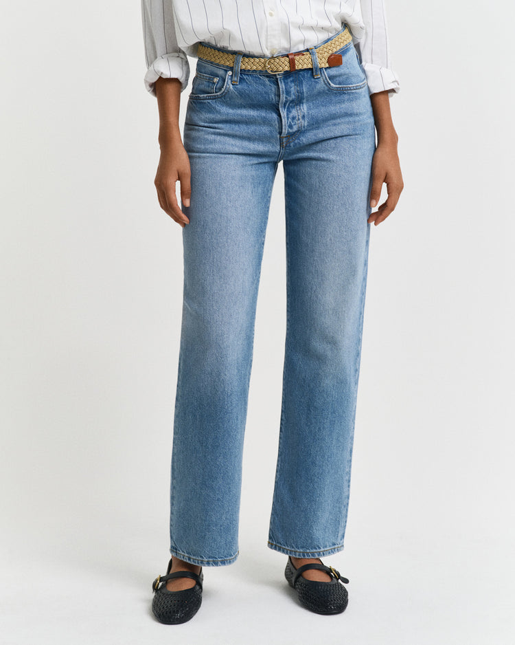 Spodnie damskie straight fit niebieskie