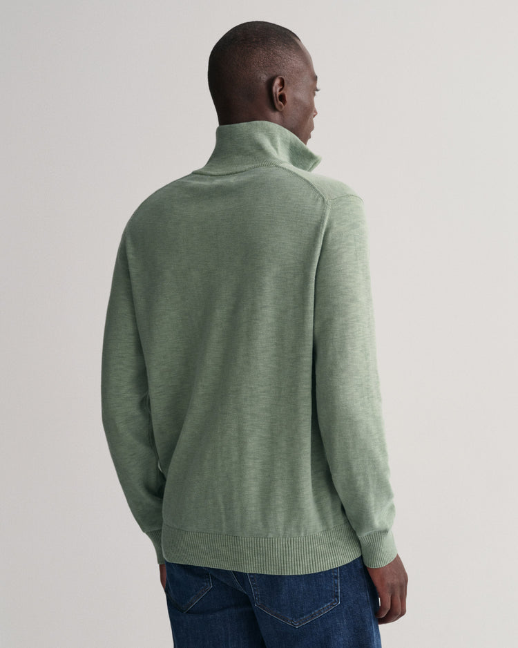 Męski zielony regular fit sweter half-zip