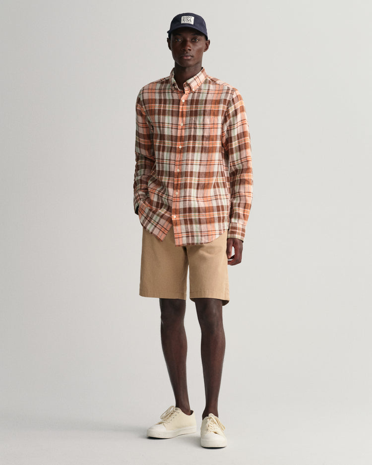 Koszula męska długi rękaw w kratkę regular fit pomarańczowa