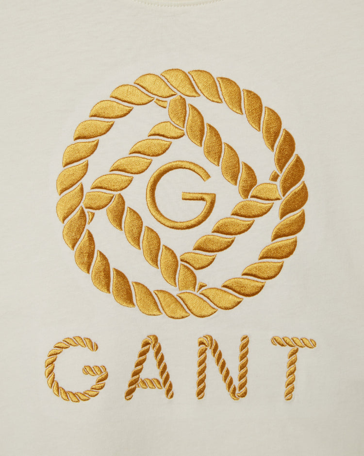 Bawełniana koszulka damska z krótkim rękawem z nadrukiem relaxed fit beżowa