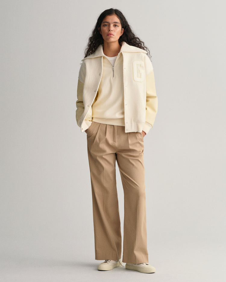 Bawełniana bluza damska z zamkiem do połowy relaxed fit beżowa