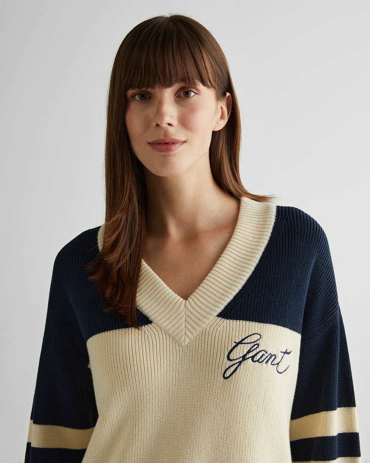 Sweter z bawełny Varsity, z dekoltem w serek