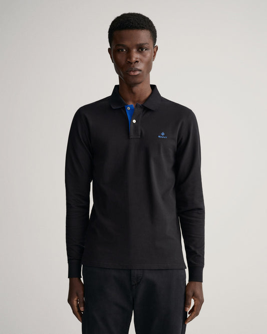 Koszulka polo męska z długim rękawem regular fit czarna