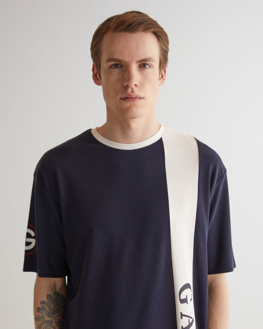 T-shirt męski z nadrukiem okrągły kołnierzyk oversize fit granatowy