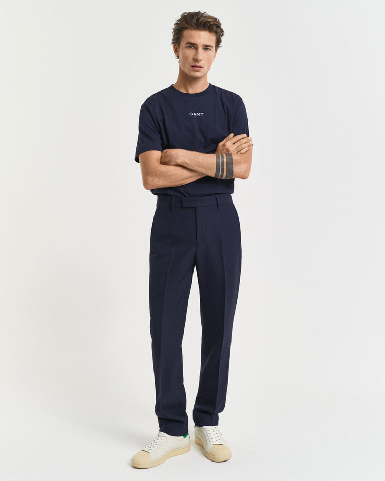 T-shirt męski z nadrukiem okrągły kołnierzyk regular fit granatowy