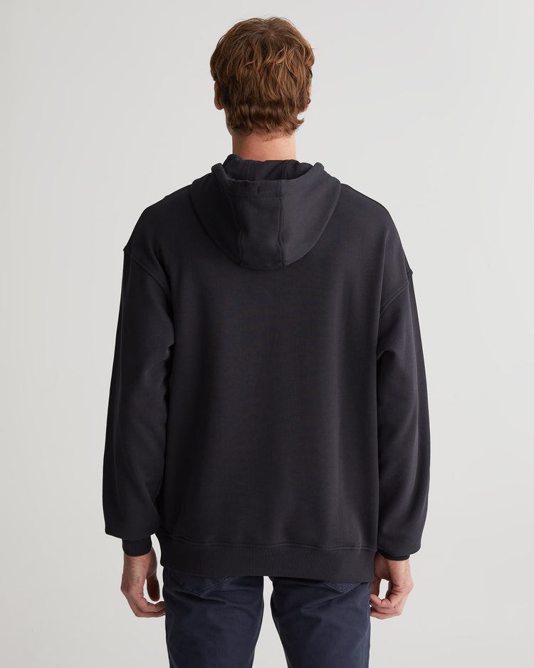 Bawełniana bluza męska z nadrukiem z kapturem regular fit czarna