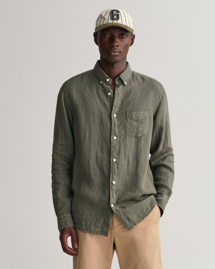 Lniana koszula regular fit khaki