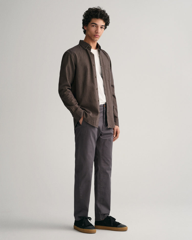 Bawełniana koszula męska z długim rękawem regular fit brązowa