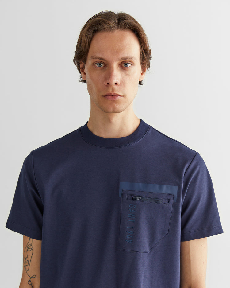 T-shirt męski z nadrukiem okrągły kołnierzyk regular fit granatowy