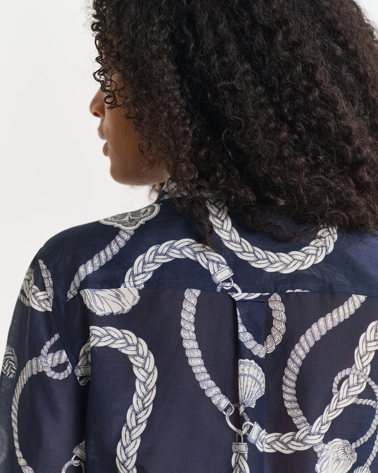 Koszula damska z nadrukiem z długim rękawem regular fit niebieska