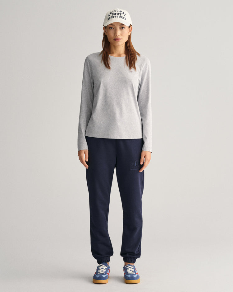 Spodnie dresowe damskie z nadrukiem regular fit granatowe