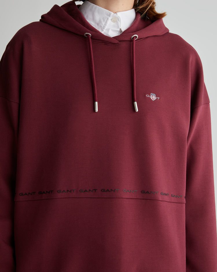 Bluza damska z nadrukiem z kapturem regular fit bordowa