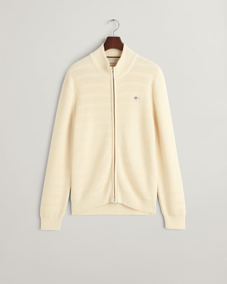 Bawełniany sweter rozpinany męski z nadrukiem i zamkiem regular fit