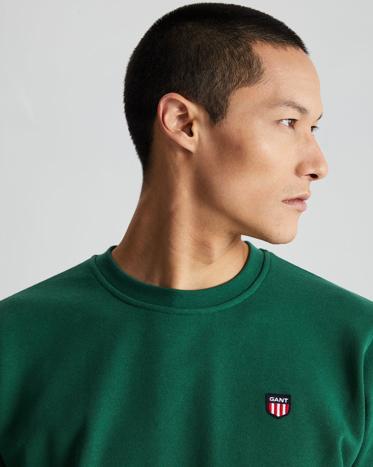 Bawełniana bluza męska z okrągłym kołnierzykiem regular fit zielona