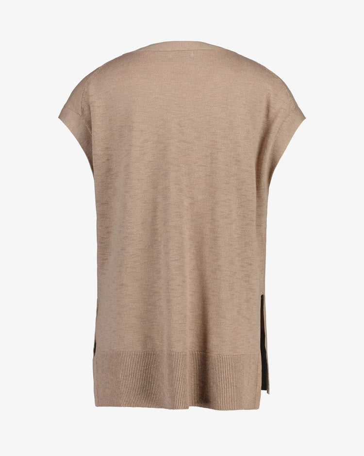 Sweter damski z dekoltem V z długim rękawem beżowy