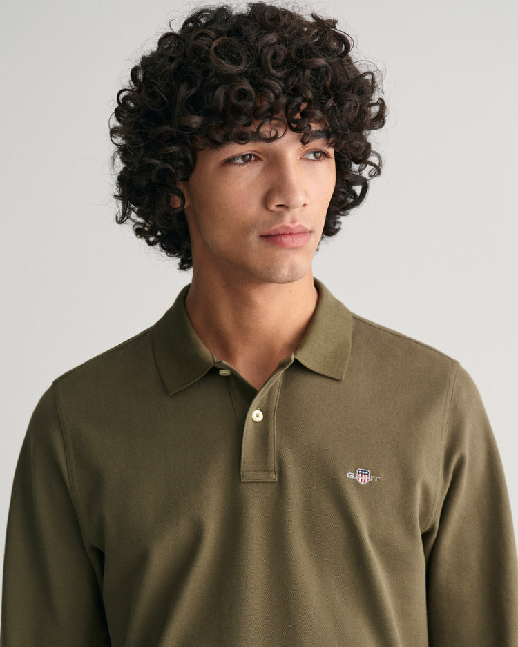 Bawełniana koszulka polo męska z długim rękawem regular fit