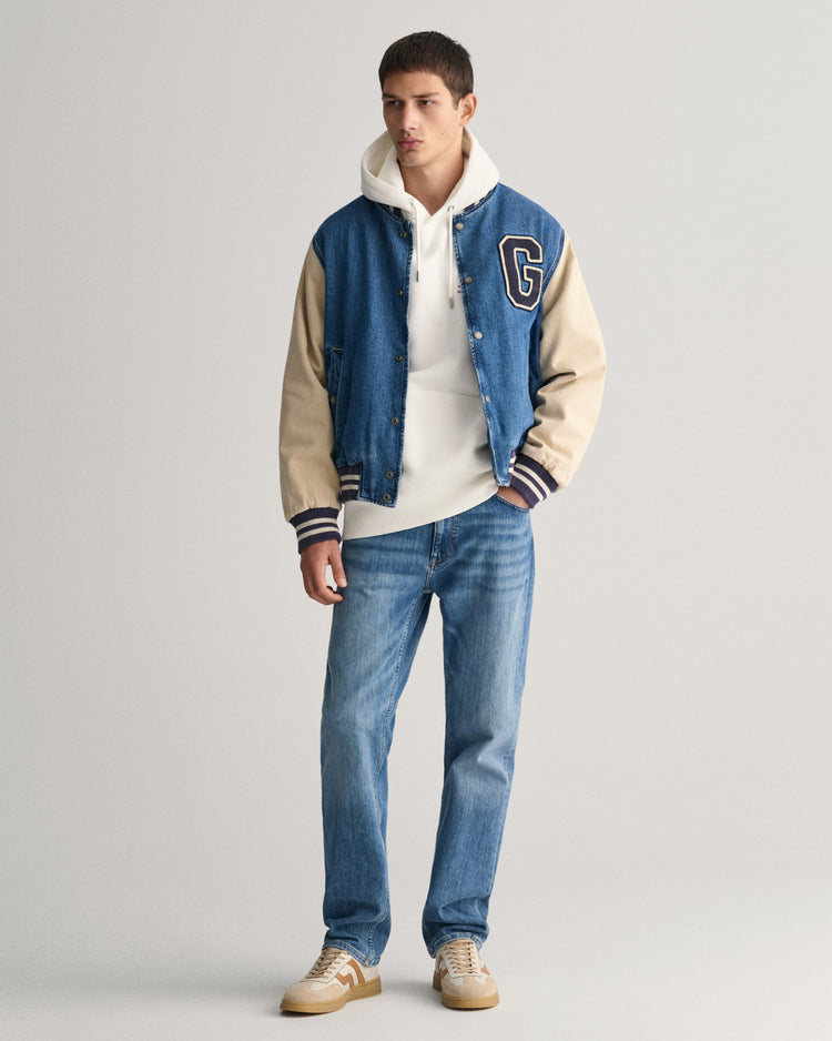 Bluza męska z nadrukiem z kapturem regular fit kremowa