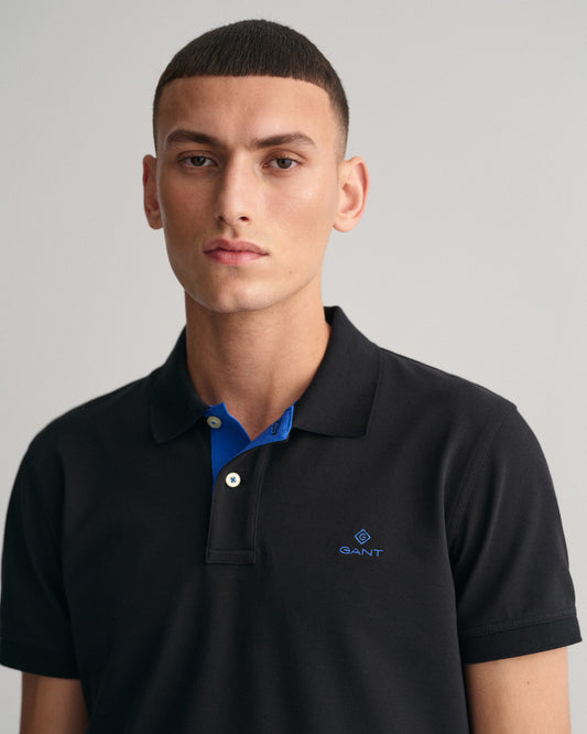 Polo męski z krótkim rękawem slim fit czarny