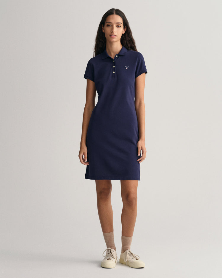 Bawełniana sukienka damska z kołnierzykiem polo i krótkim rękawem regular fit
