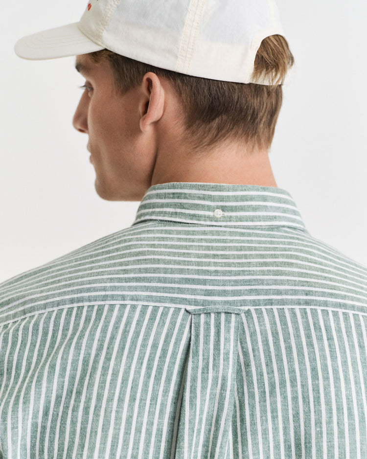 Koszula męska w paski długi rękaw regular fit zielona