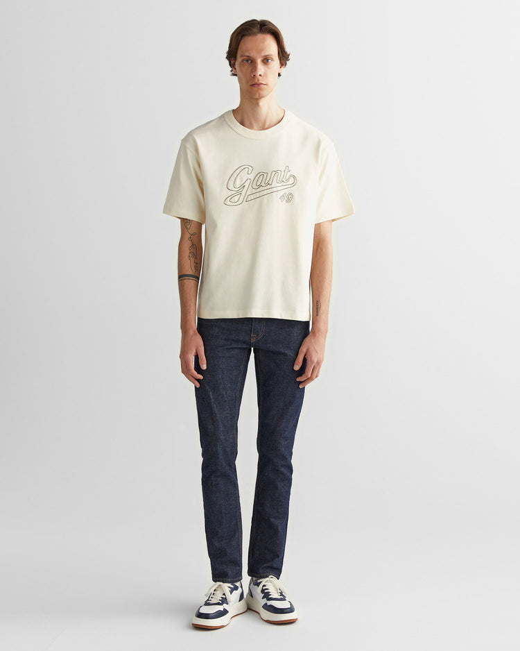 Bawełniany t-shirt męski z nadrukiem okrągły kołnierzyk relaxed fit