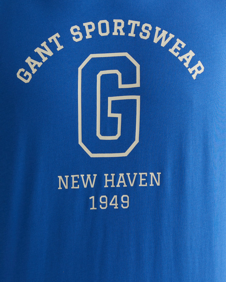 T-shirt męski z nadrukiem okrągły kołnierzyk regular fit niebieski