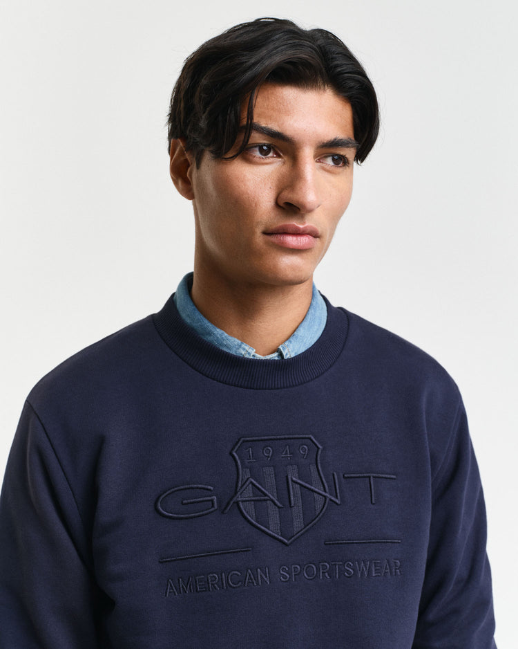 Bluza męska z nadrukiem z okrągłym dekoltem regular fit granatowa