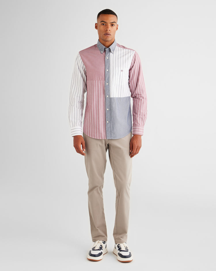 Bawełniana koszula męska w paski z długim rękawem regular fit