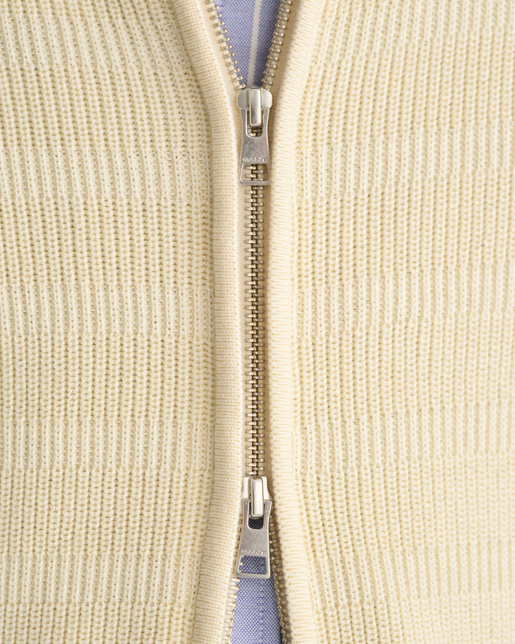 Bawełniany sweter rozpinany męski z nadrukiem i zamkiem regular fit