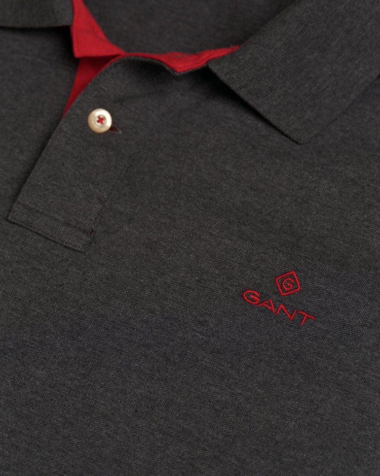 Polo męski z długim rękawem regular fit szary